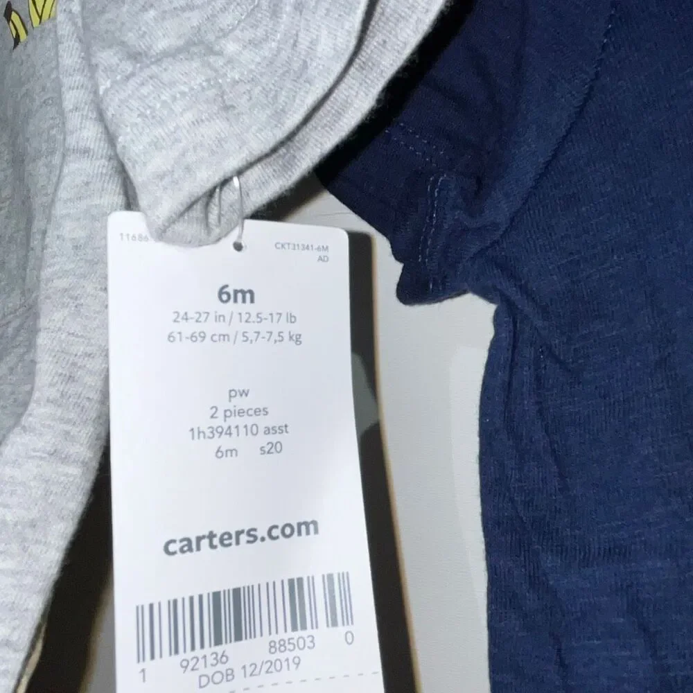 Lot of 3 Carter's Baby Outfits Bodysuit Graphic T-Shirts & Shorts 3-6 Months NWT